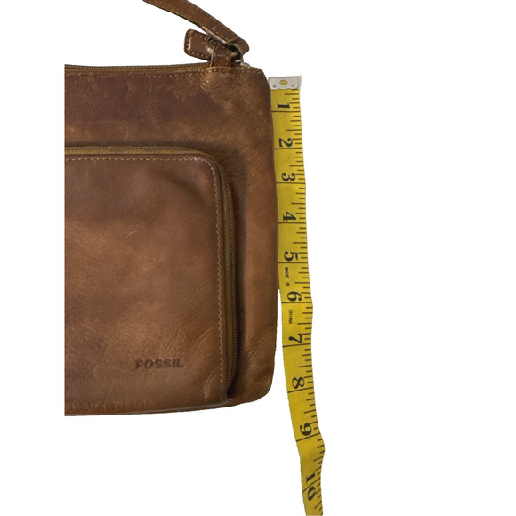 Fossil Genuine Leather Crossbody Bag Small Brown 7x8 Zip Pocket Adjustable Strap - Picture 8 of 11